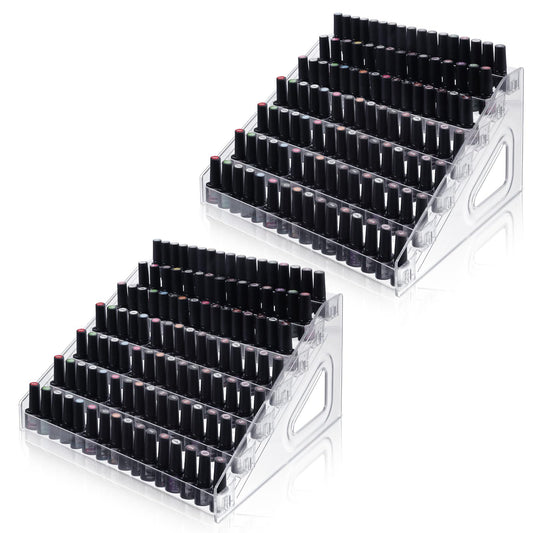 Nodaaiie 2 Pcs 7 Tiers Clear Essential Oils Nail Polish Organizer Acrylic Display Stands, Paint Organizer Rack, Acrylic Display Rack for Nail Polish, Sunglasses, Essential Oils, Eyeglasses and Makeup