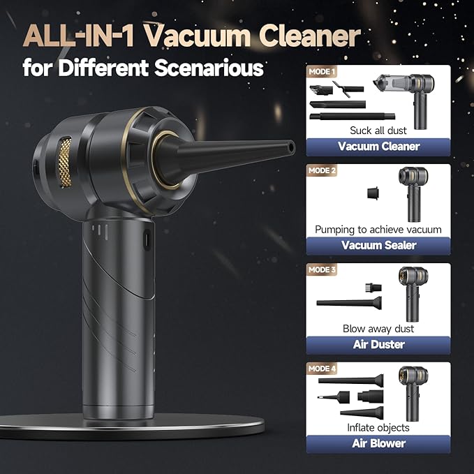 Ytbocar Car Vacuum Portable Cordless, Foldable Handheld Vacuum with Brushless Motor, 22000PA High Power Mini Hand Vacuum Cleaner & Air Blower & Duster & Pump for Home, Pet, Office