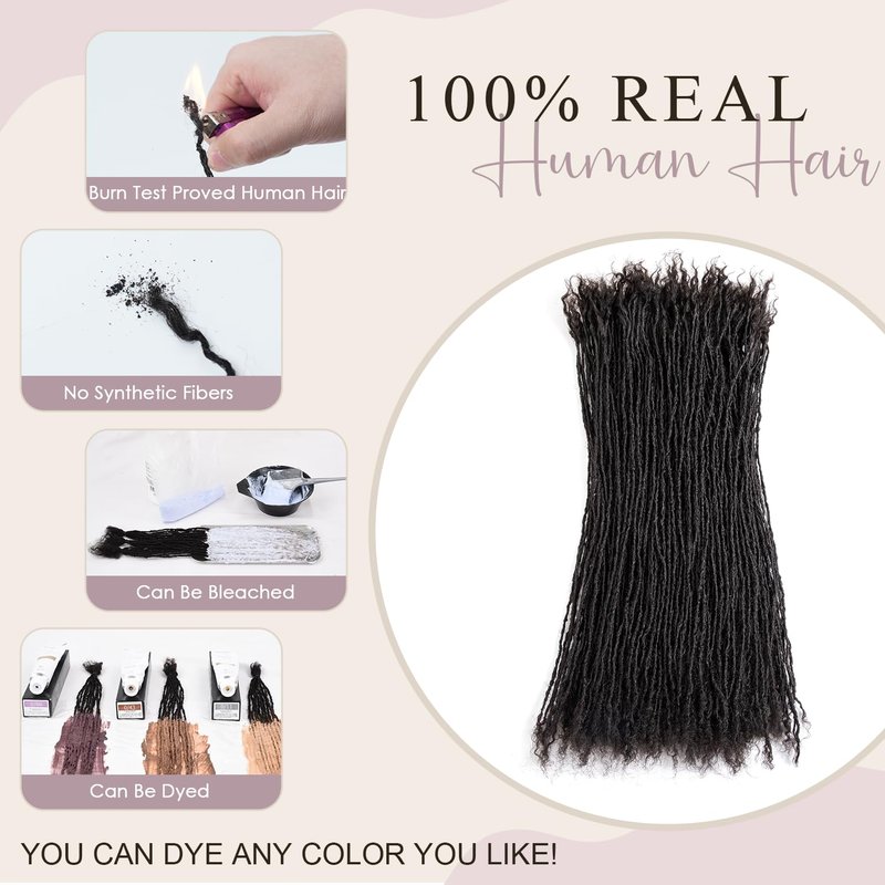 Originea Sister Locs Extensions Human Hair Curly Tips Permanent Micro Locs Extensions Natural Looking Soft Dreadlocks Can Be Bleached and Dyed (1B# 0.1cm, 6 Inch 30 Strands)