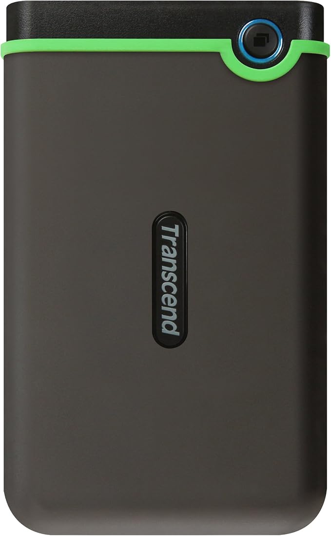 Transcend StoreJet 1TB Rugged External Hard Drive, USB3.1(5Gbps) Portable HDD w/One Touch Auto-Backup Button/Anti-Shock Resistant/Compact&Lightweight/Lightning-Fast Speeds, Iron Gray - TS1TSJ25M3S
