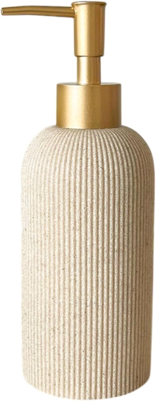 Lunestella Hand Soap Dispenser - Luxury Sand Beige Design with Matte Gold Pump | 7oz Rust-Proof Multiuse