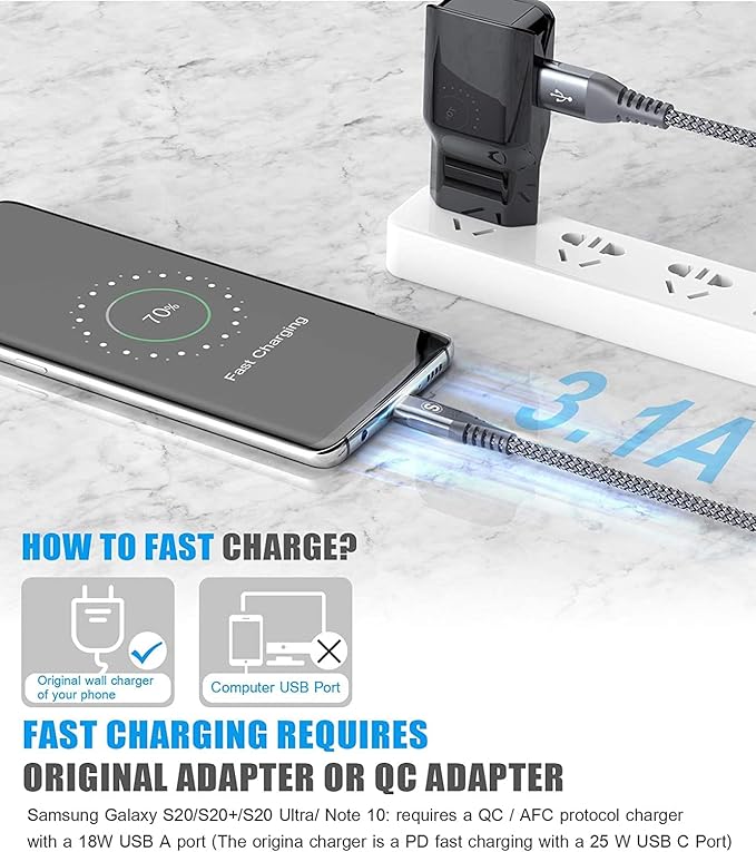 sweguard USB Type C Charger Cable [3-Pack,6.6ft+3.3ft+3.3ft] iPhone 16 15 Pro Max Charger Nylon Braided Cord for Samsung Galaxy S24 S23 S22 S21 S20 S10 S9 Note 20 10 Flip A54 A15 A14 Pixel LG Moto PS5
