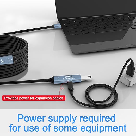 SSS·GRGB USB 3.0 Extension Cable 50FT Type A Male to Female Active Extender Cord with 2 Extension Chipsets Signal Booster and 1 USB-C Charging Port, for Webcam, USB Hub, PlayStation, Printer, Camera