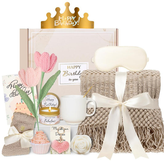 CuriBox Birthday Gifts for Women - 13PCS Unique Happy Birthday Easter Gifts Basket for Mom Her Best Friend Sister Wife Girlfriend Coworker - Relaxing Spa Self Care Package Mothers Day Set (Vanilla)