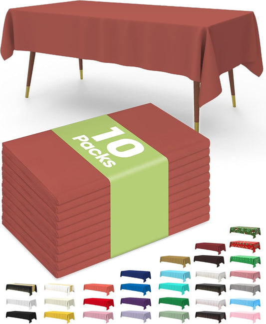 Pureegg Disposable Plastic Table Cloths - 10 Pack, 54 x 108 Inch, Leakproof & Sturdy for Thanksgiving & Fall Decor, Terracotta