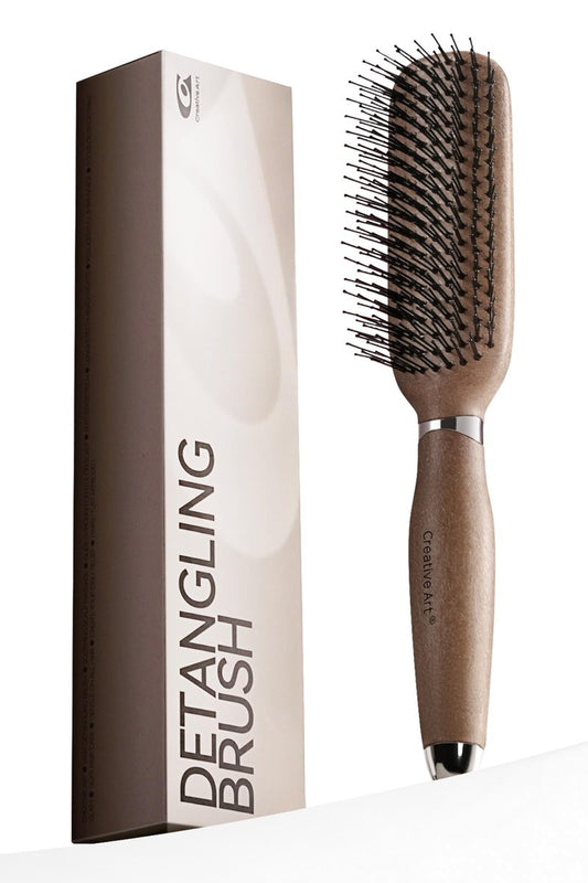 Detangler Brush for Curly Hair, Detangling & Curl Defining Hairbrush for Women & Men, Soft Double Nylon Bristles, Eliminates Knots & Breakage, Wet & Dry Styling Brushes for Fine/Straight/Long Hair