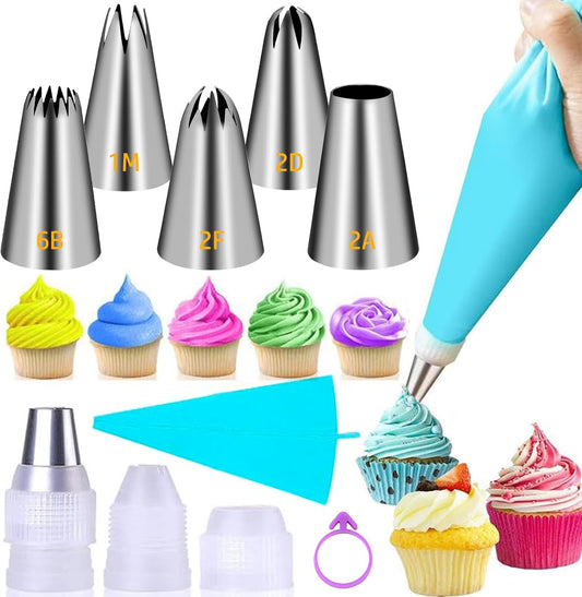 Suuker Large Piping Tips Set - Seamless Stainless Steel Cake Decorating Tips & Bags | Perfect for Cupcakes, Cakes & Cookies