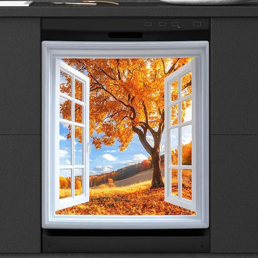 Autumn Gold Maple Tree Dishwasher Magnet Cover for The Front Magnetic Dishwasher Door Covers Dish Washer Sticker Wrap Home Decorative Appliances Panel Decal Kitchen Decor 23" x 26" (Magnetic)