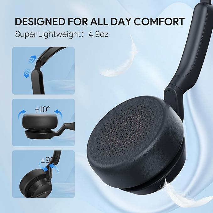 Yealink UH42 USB-C/A Headset with Microphone for PC Computer, Wired Headset Teams Certified, Noise Cancelling Mic, in Line Control, Mute Button, Cable Length 7.05FT, All Day Comfort