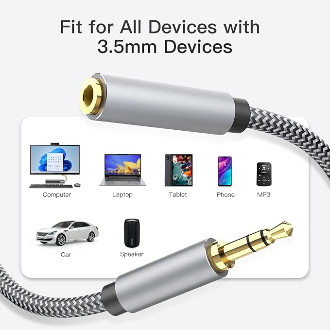 MORELECS Aux Extension Cord 15ft, 3.5mm 1/8 Aux Stereo Audio Cable Male to Female Stereo Audio Extension Adapter Cable Nylon Braided Male to Female AUX Cord Compatible Phones, Headphones,Speakers, PC