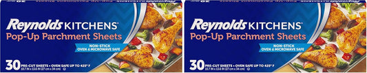Reynolds Kitchens Parchment Paper Sheets - 10 x 13 Inches, 30 Count (Pack of 2) for Easy Baking