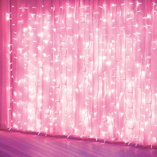 Skiennix Curtain Lights - 8 Modes LED String Lights for Pink Room Decor, Garden & Party Use