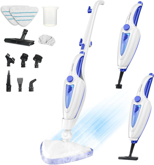 Skiennix 12-in-1 Steam Mop - Fast 15-Sec Heat-Up, 1500W Handheld Cleaner with 2 Dirt Grip Pads | Removes 99.99% Stains on Floors, Clothes, Windows, Tiles, Furniture - White