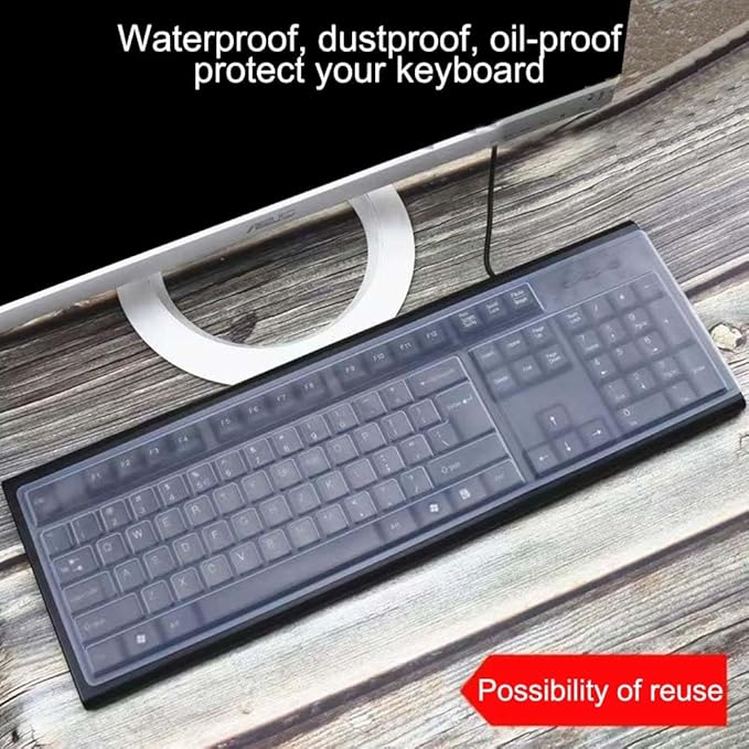 VORTINIOUS Ultra Thin Desktop PC Silicone Clear Keyboard Cover Skin Protector for 104/107 Keys Standard Desktop Keyboard, Waterproof, Dustproof, Reusable