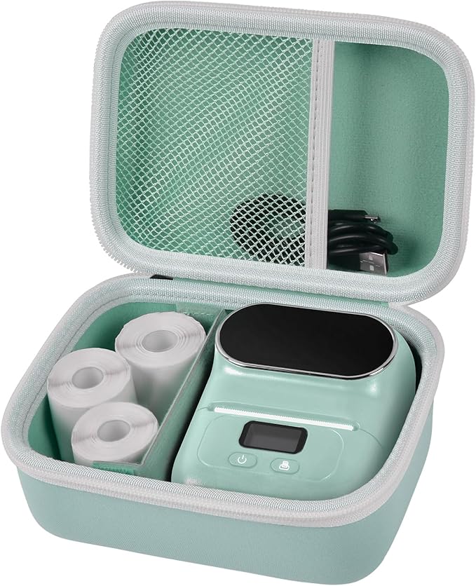 Boobowl Case Compatible with Phomemo M110 Label Maker - Portable Mini Bluetooth Thermal Label Maker Carrying Storage Bag for Printer Labels, USB Cable and Accessories Black (Box Only) - Green