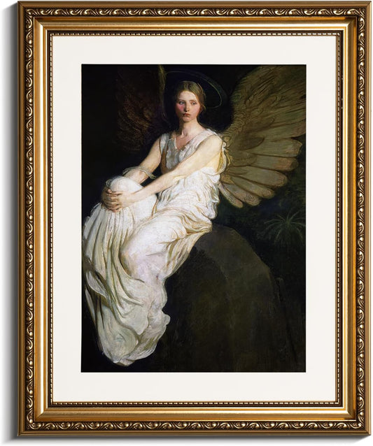 VIYYIEA Gold Framed Canvas Print - Vintage Stevenson Angel Wall Art for Home Decor | 13x16in