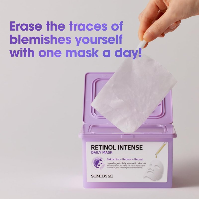 Retinol Intense Daily Mask - Vegan Korean Face Sheet Mask for Glass Skin | 30 Sheets, 11.8Oz - Improves Texture & Elasticity