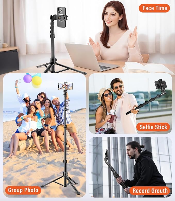 Phone Tripod, 86" Tall Tripod Stand with Gooseneck and Remote, Suitable for Recording Fitness Vlog Watching Cooking, Compatible with Smartphone, Camera, 1 Pcs