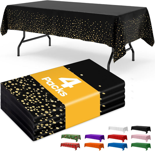 Niuara Black and Gold Table Cloth | 4 Pack Disposable 54" × 108" Rectangle Covers for Parties & Gatherings