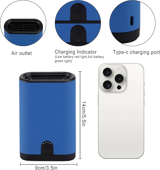 Uni-gifts Portable Ozone Generator Air Purifier – 5000mAh Rechargeable Battery Operated Odor Eliminator for Home Car Hotel Rooms Bathroom Kitchen Pets Shoes Smoke & Dust