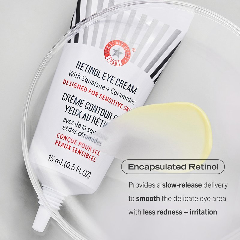 First Aid Beauty - Retinol Eye Cream with Squalane + Ceramides, Encapsulated Retinol Serum for Delicate Skin, Helps Improve Appearance of Fine Lines and Wrinkles, Safe for Sensitive Skin, 0.5 oz