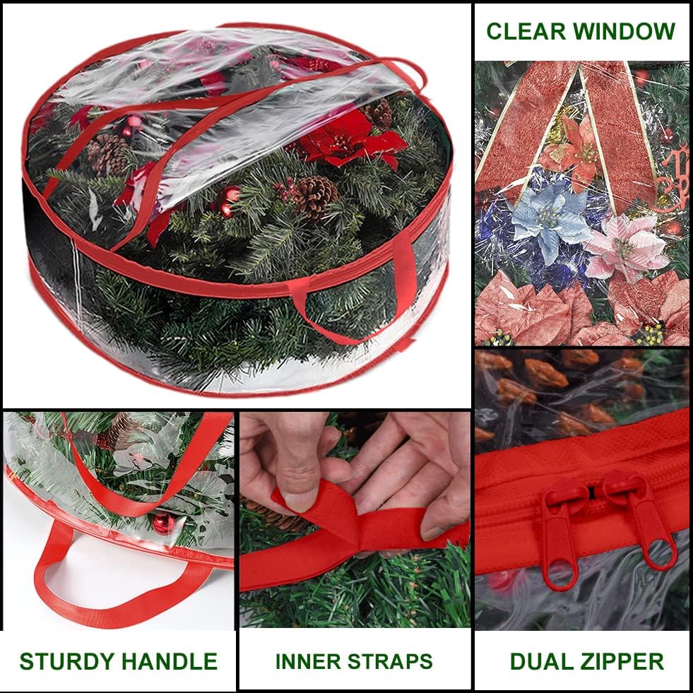 ProPik Christmas Wreath Storage Bag - Waterproof PVC Container for 48-Inch Wreaths | 2-Pack with Handles
