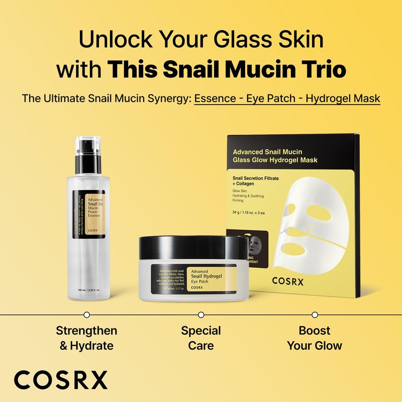 COSRX Advanced Snail Mucin Hydrogel Eye Patch for Fine Lines & Dry Under Eyes, Gel Serum Mask, Hydrating Under Eye Patches (60), Snail Eye Patches, Korean Skin Care