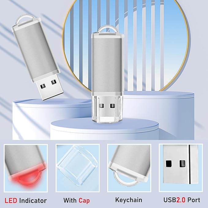 16GB USB Flash Drive 20 Pack Nicepicten Thumb Drives Pack Jump Zip Drive USB 2.0 Flash Drives Mulitipack 16GB Memory Stick with Labels & Lanyards - Silver