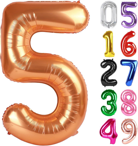 Orange Number 5 Balloon - 40 Inch Giant Foil Balloon for 5th Birthday Party Decorations