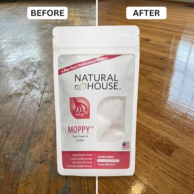 Natural House Moppy - Probiotic Floor Cleaner Pods - No Residue Formula - Multi-Surface Safe - Orange Mint Scent - 60 Count