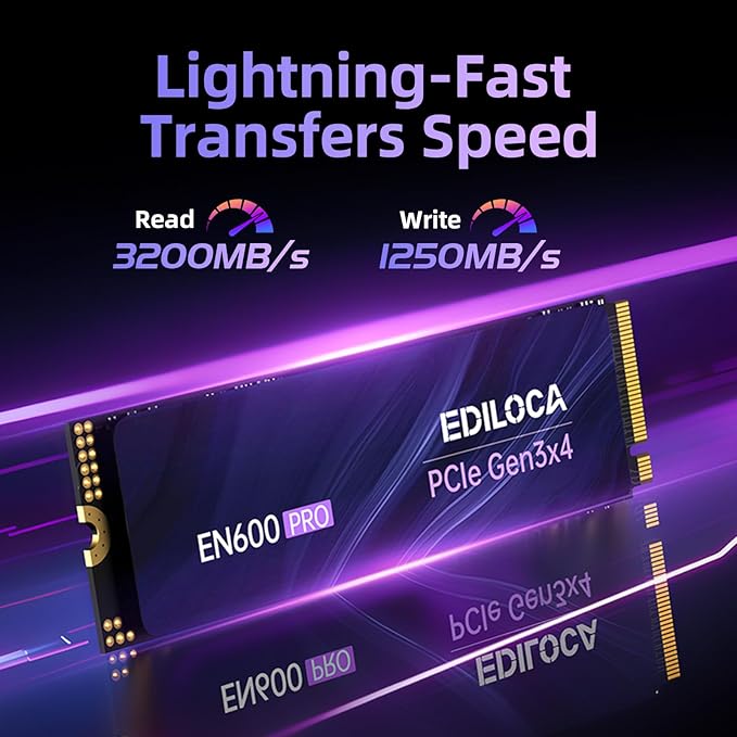 Ediloca EN600 PRO SSD 256GB PCIe 3.0 Gen 3x4, NVMe M.2 2280, Up to 1400MB/s, Internal Solid State Drive, SLC Cache 3D NAND TLC, Graphene Cooling Sticker, Storage for PC, Desktop and Laptops