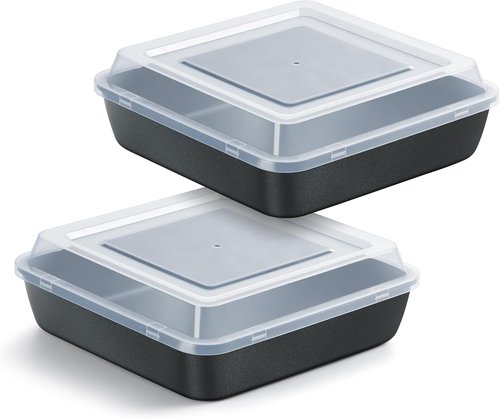 E-far Nonstick Square Baking Pan Set - 8x8 Inch Metal Bakeware with Lid for Lasagna & Brownies | 4 Pieces