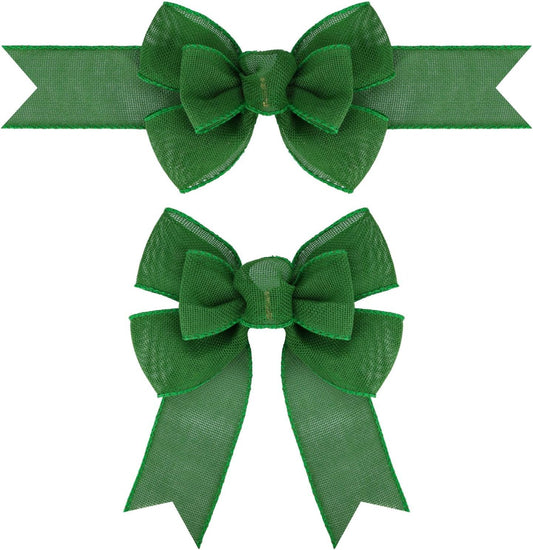Meseey Wired Ribbon Bows - Handmade Emerald Green Burlap for Wreaths & Gift Wrapping | 2 Pcs Set