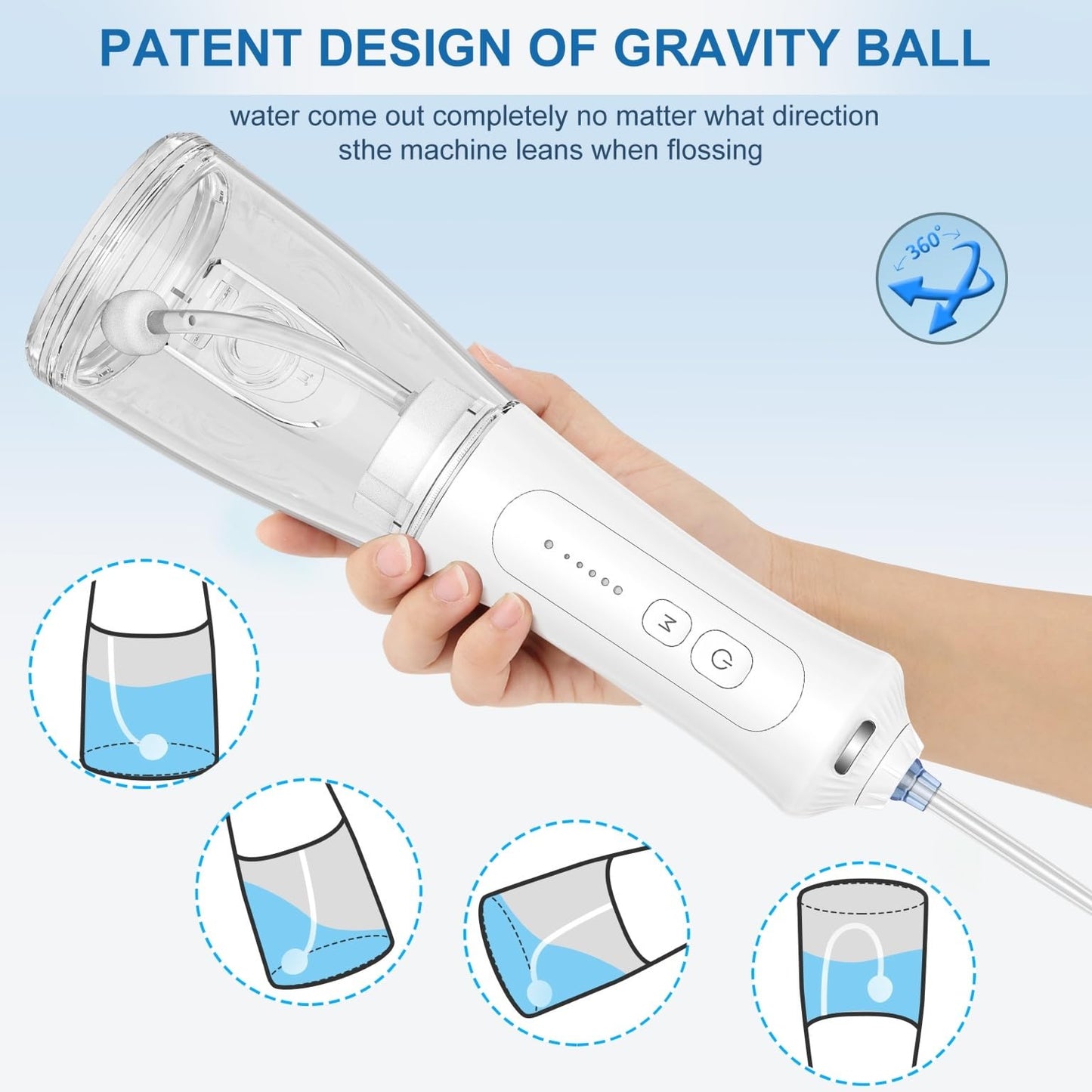 Cordless Water Flosser, 5 Modes, 300ML Tank, IPX7 Waterproof