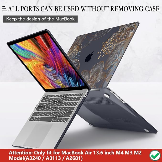 CISSOOK Gorgeous Flower Case for MacBook Air 13.6 inch M5 M4 M3 M2 2026 2025 2024 2022 Release, Hard Shell Case with Keyboard Cover +Screen Protector for MacBook Air 13 inch A3449 A3240 A3113 A2681