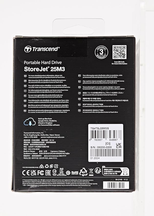 Transcend StoreJet 4TB Rugged External Hard Drive, USB3.1(5Gbps) Portable HDD with One Touch Auto-Backup Button/Anti-Shock Resistant, Compact&Lightweight, Lightning-Fast Speeds, Iron Grey -TS4TSJ25M3S