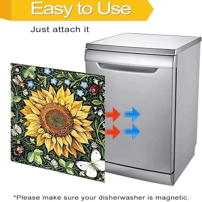 Sunflower Dishwasher Magnets Decorative Cover, Home Kitchen Dishwasher Decal Floral Refrigerator Magnet Cover Decals, Magnetic 23"x26"INCH