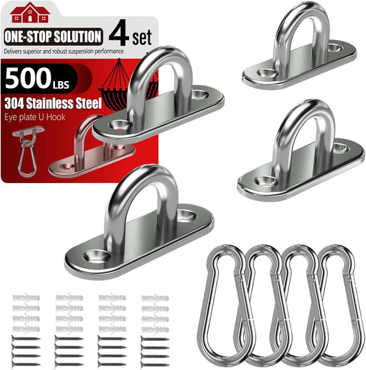 Sprookber 304 Stainless Steel Pad Eye Snap Hooks - Heavy Duty M5 Ceiling Hooks | 500 lb Capacity Set of 8