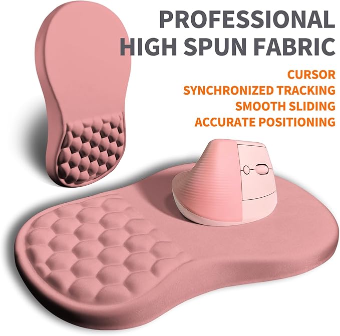 Armanza Ergonomic Joint Wrist Support Mouse Pad with Memory Foam Cushion Massage Bump, Carpal Tunnel Pain Relief Mousepad Slope Design for Wrist Rest, 11.8x7.9 in, Pink