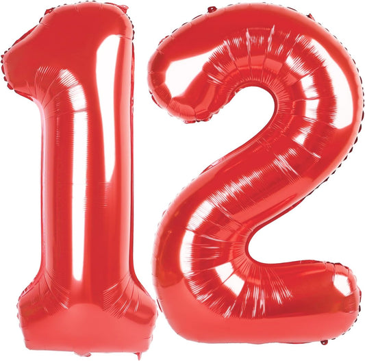 Red Number 12 Balloon - 40 Inch Birthday Decoration for 12th Birthday Party Supplies