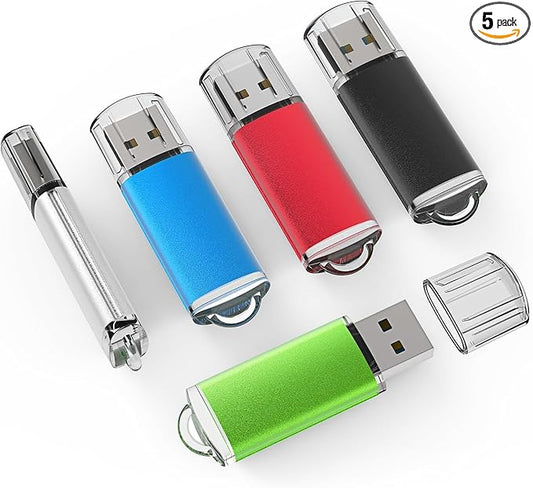 TOPESEL 5 Pack 1GB USB 2.0 Flash Drives Thumb Drive with Keychain Memory Sticks with LED Indicator Storage (5 Mixed Colors: Black Blue Green Red Silver)