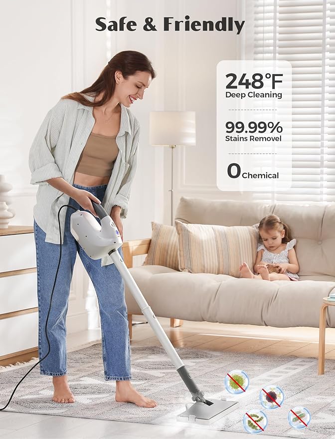 10-in-1 Steam Mop, Detachable Handheld Steam Cleaner, Multi & Up Steamer for Cleaning with 350ml Tank,10s Heat-Up, 23Ft Cord, 248Â°F 1200W Powerful Floor Steam Mop for Hardwood Floors, Grout, Carpet