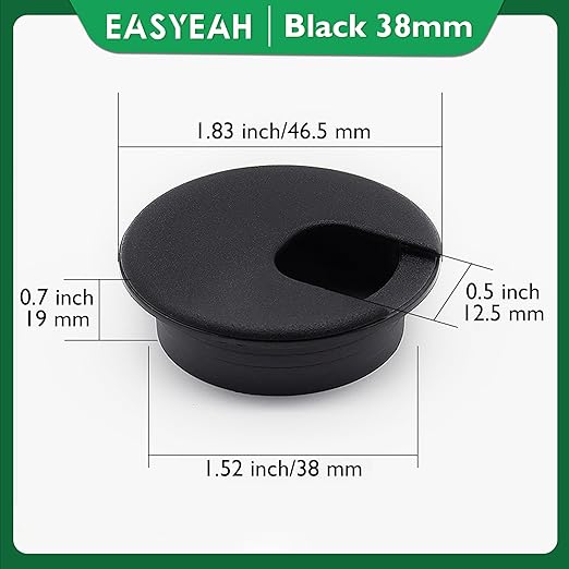 EASYEAH 2 Pcs Desk Grommet 1-1/2" / 38 mm, Desk Cord Hole Cover, Cable Grommet ABS Plastic, Desk Hole Grommet for Home & Office Pc, Detachable Cable Cord Organizer-Black