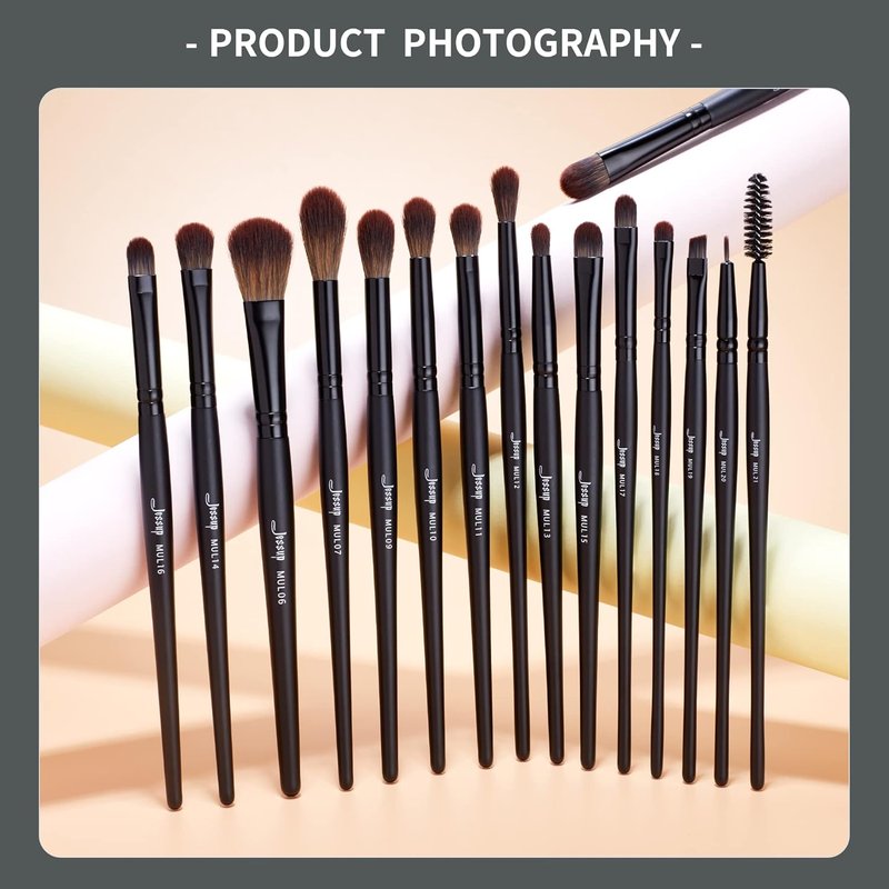 Jessup Eye Brushes Set - Vegan Makeup Brushes for Concealer, Eyeshadow & Eyeliner | 16-Piece Black Set