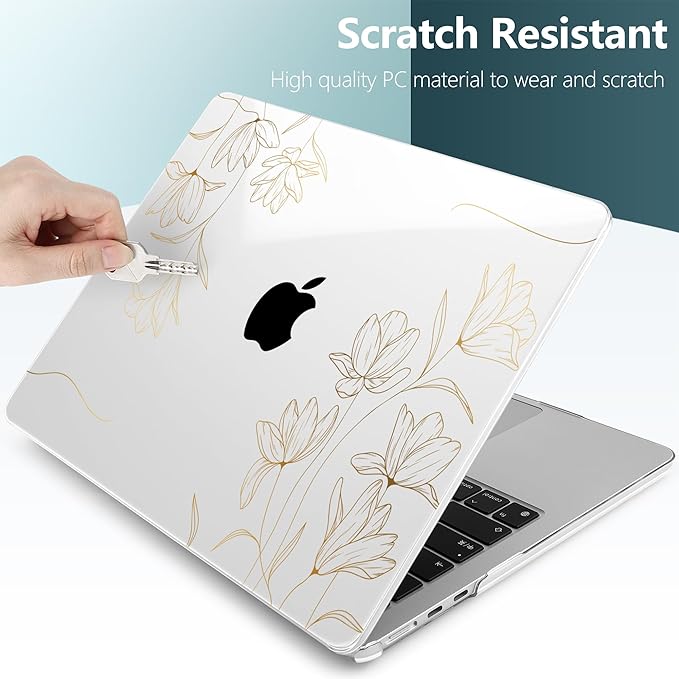 TWOLSKOO for MacBook Air 13 inch Case M5 2026 M4 2025 M3 M2 2024-2022 A3449 A3240 A3113 A2681, Plastic Hard Shell & Keyboard Cover & Screen Film for MacBook Air 13.6 inch Case, Florals X449