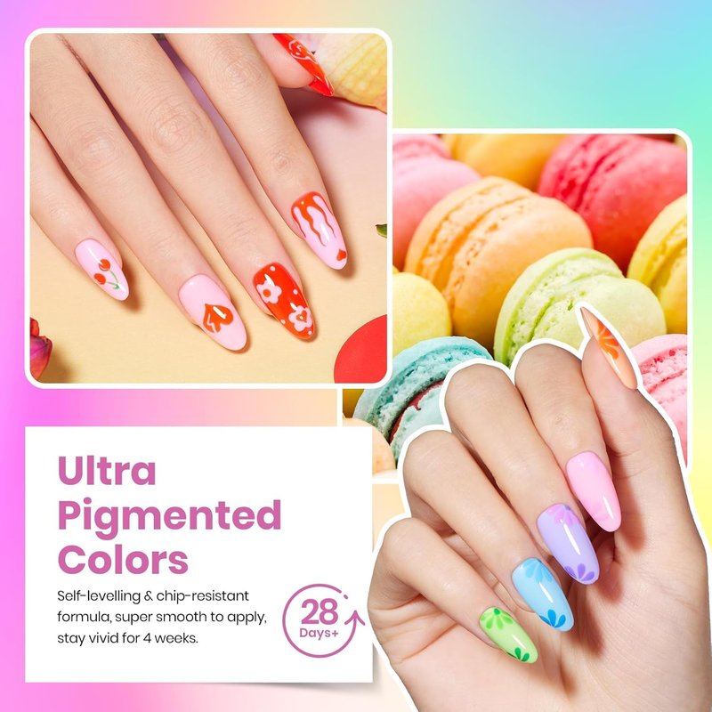 Beetles Summer Gel Polish Set - 36 Vibrant Neon & Pastel Colors | Base Coat, Glossy & Matte Top Coats