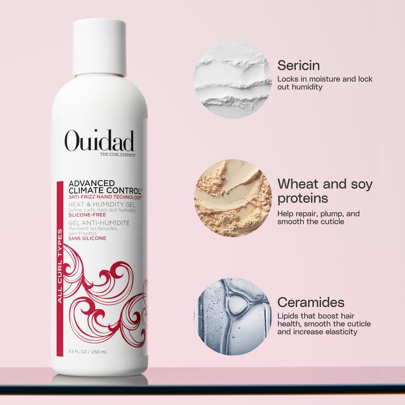 Ouidad Advanced Climate Control Heat & Humidity Gel - 8.5 fl oz, Anti-Frizz Nano Technology, Locks Out Humidity, Crunch-Free Styling Gel for Curly Hair, For All Curl Types
