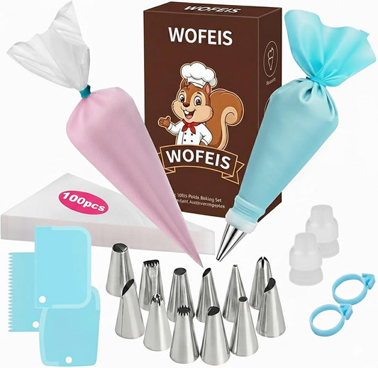 Regine Switzerland Piping Bags and Tips Set - 120 Pcs Cake Decorating Kit with Disposable Bags & Frosting Tips