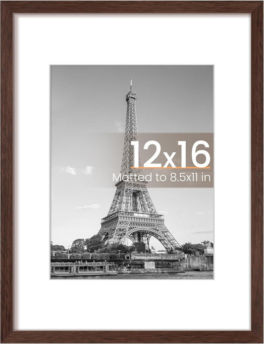 Upsimples 12x16 Picture Frame - Versatile Display for 8.5x11 Photos with Mat or 12x16 Without | Brown, 1 Pack