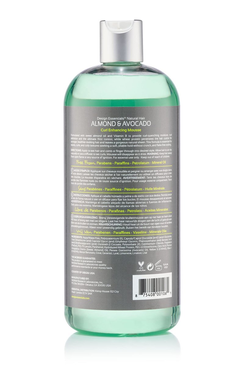Design Essentials Almond and Avocado Curl Enhancing Hair Mousse for Curly Hair 34 Oz Refill (Pack of 1)